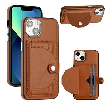 YB Leather Coating Series-4 Phone Kickstand Case for iPhone 13 , PU Leather Coated TPU Cover with Card Slots