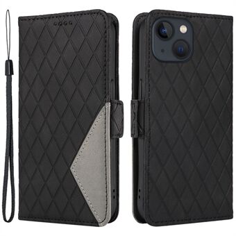 Stand Cover for iPhone 13 6.1 inch Color Splicing Rhombus Imprinted Phone Leather Wallet Case