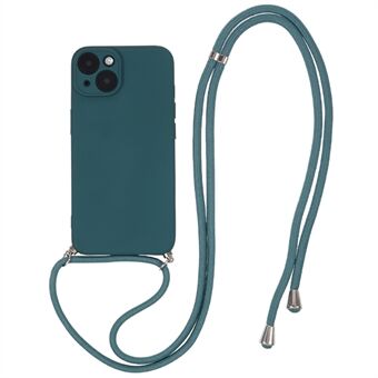 For iPhone 13 6.1 inch Rubberized Soft TPU Case Fiber Lining Phone Cover with Long Lanyard