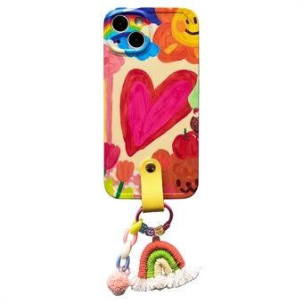 For iPhone 13 Soft TPU Phone Cover Heart Pattern Shockproof Cell Phone Case with Rainbow Decor