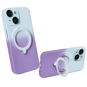 For iPhone 13 Soft TPU Phone Case Magnetic Rotating Kickstand Gradient Cover with Lens Protector