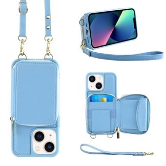 Zipper Wallet Phone Cover for iPhone 13 , RFID Blocking Leather + TPU Case with Kickstand