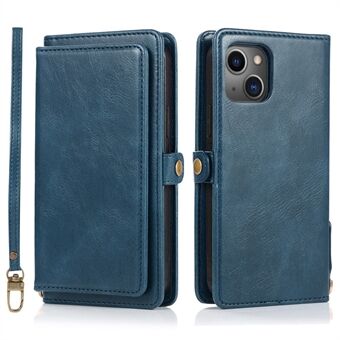 Anti-Drop Phone Case for iPhone 13 6.1 inch Detachable 2-in-1 TPU+PU Leather Wallet Cover with Strap