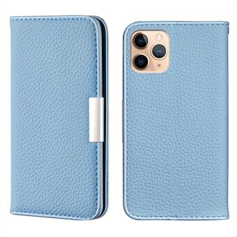 Metal Buckle Auto-absorbed Leather Case Litchi Texture Phone Shell with Card Holder for iPhone 13 Pro 6.1 inch