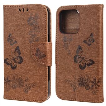 Wallet Leather Case Imprint Butterfly Flower Phone Case with Stand for iPhone 13 Pro 6.1 inch