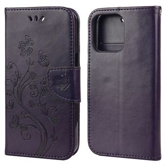 All-round protective Butterfly Flower Imprint Leather Wallet Phone Stand Case for iPhone 13 Pro 6.1 inch