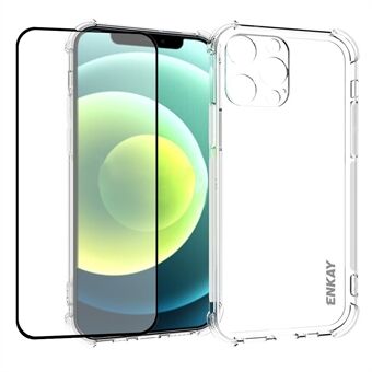 ENKAY Anti-Drop Corners Design TPU Cover Case + Full Glue Tempered Glass Screen Film for iPhone 13 Pro 6.1 inch