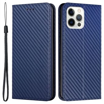 Carbon Fiber Texture PU Leather Protective Phone Case with Stand and Wallet for iPhone 13 Pro 6.1 inch