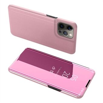 Electroplating Mirror Surface Leather Phone Case Stand Shell with View Window for iPhone 13 Pro 6.1 inch