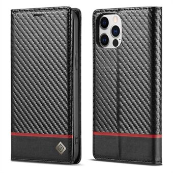 LC.IMEEKE Wallet Stand Leather Case Carbon Fiber Texture Phone Cover for iPhone 13 Pro 6.1 inch