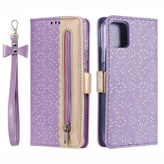 Anti-scratch Zipper Design Lace Flower Leather Case Cover with Wallet for iPhone 13 Pro 6.1 inch