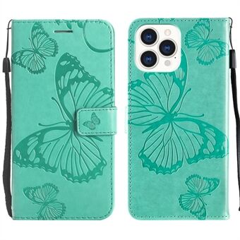 Butterfly Pattern Imprinting Leather Phone Cover Protector with Strap for iPhone 13 Pro 6.1 inch