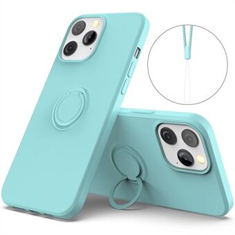 Adjustable Kickstand Design Eco-Friendly Liquid Silicone Easy-Clean Phone Protective Case Shell with Handy Strap for iPhone 13 Pro 6.1 inch