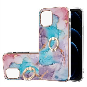 Marble Texture Pattern IMD Design Full-Body Stylish TPU Protective Case with Ring Kickstand for iPhone 13 Pro 6.1 inch