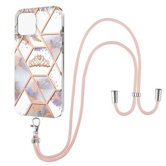 Marble Pattern Slim Shockproof IMD IML Electroplating Soft TPU Protective Phone Case with Lanyard for iPhone 13 Pro 6.1 inch