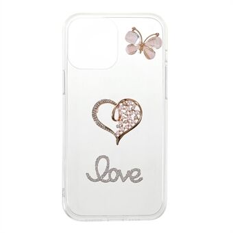 Light Slim Love Heart Butterfly Shape Sticking Diamond Decor Stylish TPU Phone Shell for iPhone 13 Pro 6.1 inch