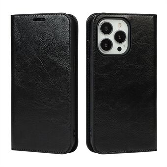 Crazy Horse Texture Genuine Leather Folio Flip Wallet Cover with Stand for iPhone 13 Pro 6.1 inch