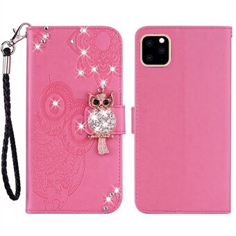 Imprinted Owl Rhinestone Decor PU Leather Phone Stand Case Protector for iPhone 13 Pro 6.1 inch