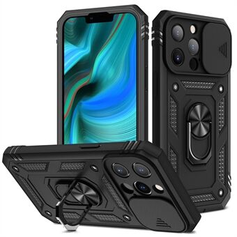 Anti-Drop Well-Protected Camera Slider Design Metal Kickstand 3-in-1 TPU + PC Phone Cover Case for iPhone 13 Pro 6.1 inch