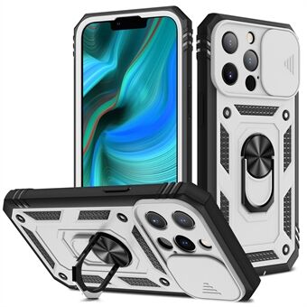 Anti-Drop Well-Protected Camera Slider Design Metal Kickstand 3-in-1 TPU + PC Phone Cover Case for iPhone 13 Pro 6.1 inch