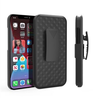 Woven Texture Anti-Fall Stylish Swivel Belt Clip Kickstand PC + TPU Hybrid Case for iPhone 13 Pro 6.1 inch - Black