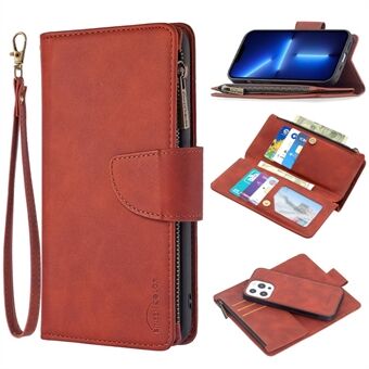 BF02 Zipper Pocket Detachable 2-in-1 Leather Wallet Stand Phone Cover Shell for iPhone 13 Pro 6.1 inch