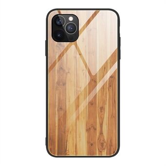 Drop-Resistant Wooden Pattern Printing Soft TPU Edge + Tempered Glass Phone Cover Case for iPhone 13 Pro 6.1 inch