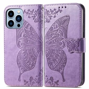 Imprinting Butterfly Flower Shockproof Leather Phone Wallet Stand Case Protective Cover for iPhone 13 Pro 6.1 inch