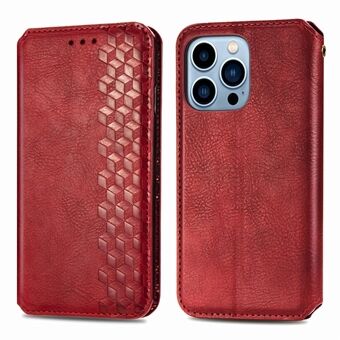 Imprinting Rhombus Pattern Full Protection Leather Phone Cover Protector with Stand Wallet for iPhone 13 Pro 6.1 inch