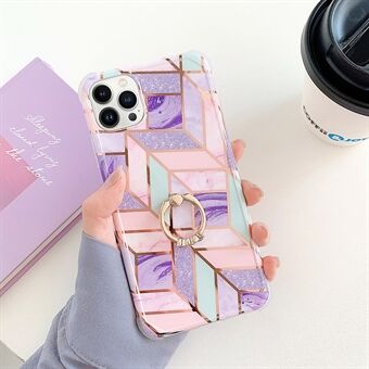 Thickened Four Corners Electroplating IMD Marble Pattern Splicing Case for iPhone 13 Pro 6.1 inch