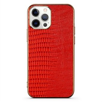 Electroplated TPU + Genuine Leather Lizard Texture Phone Back Cover Case for iPhone 13 Pro 6.1 inch