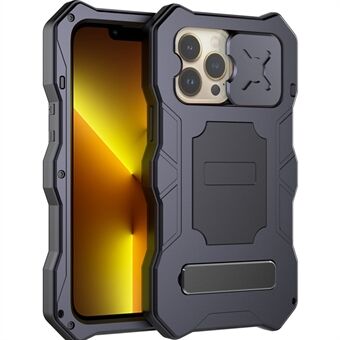 IP54 Waterproof Slide Camera Cover Hybrid Phone Case with Kickstand and Tempered Glass Screen Protector for iPhone 13 Pro 6.1 inch