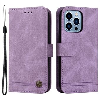 Stand Wallet Design Tree Pattern Metal Button Decor Phone Case Cover with Strap for iPhone 13 Pro 6.1 inch