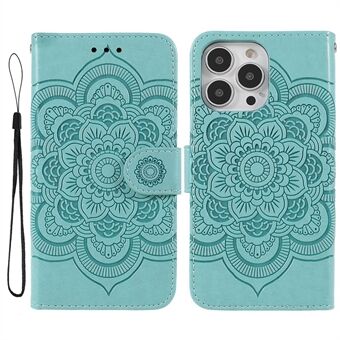 Imprinting Mandala Flower Protective Leather Phone Cover Case with Stand Wallet for iPhone 13 Pro 6.1 inch