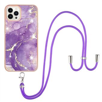 Scratch-proof IML IMD Marble Pattern Electroplating Frame TPU Phone Cover Case with Adjustable Lanyard for iPhone 13 Pro 6.1 inch