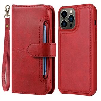 KT Leather Series-4 Detachable 2-in-1 Anti-Drop Button Closure Wrist Strap Multiple Card Slots Design Wallet Stand PU Leather Phone Case for iPhone 13 Pro 6.1 inch