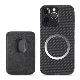 For iPhone 13 Pro 6.1 inch Scratch Resistant Carbon Fiber Magnetic Absorption Card Holder Leather+TPU Phone Case Detachable Design Phone Cover