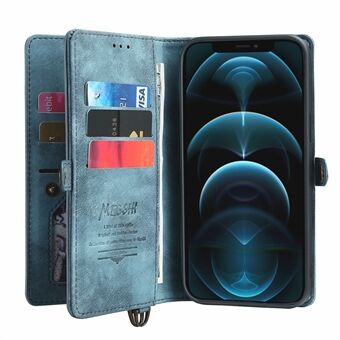 MEGSHI 021 Series Detachable 2-in-1 Magnetic Wallet Design Multifunctional Well-protected Phone Cover with Stand and Strap for iPhone 13 Pro 6.1 inch