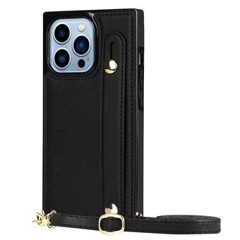 Practical Kickstand Phone Cover Quality PU Leather and TPU Cover Card Slot Design Phone Case with Strap for iPhone 13 Pro 6.1 inch