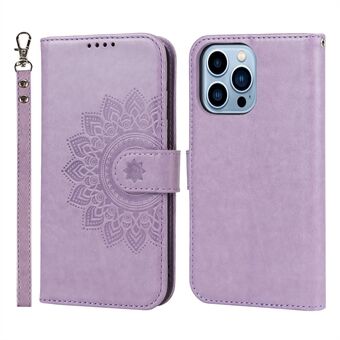 R61 Texture Pattern Imprinting Felled Seam Design Anti-drop PU Leather Wallet Phone Cover Shell for iPhone 13 Pro 6.1 inch