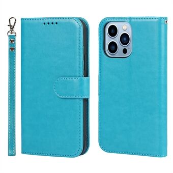 R61 Texture Felled Seam Phone Case Full Body Protection PU Leather Wallet Cover Stand Shell for iPhone 13 Pro 6.1 inch