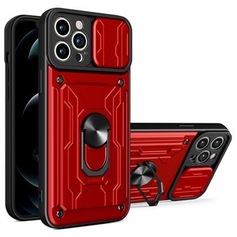 Detachable Card Slot Hard PC + Soft TPU Phone Case Kickstand Hybrid Cover with Camera Slide Cover for iPhone 13 Pro 6.1 inch