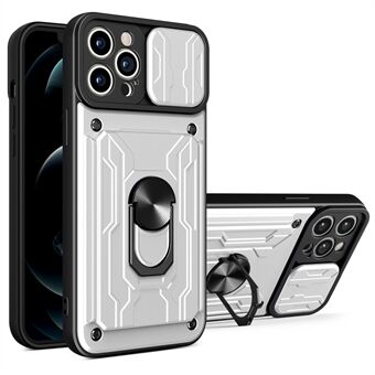 Detachable Card Slot Hard PC + Soft TPU Phone Case Kickstand Hybrid Cover with Camera Slide Cover for iPhone 13 Pro 6.1 inch