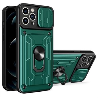 Detachable Card Slot Hard PC + Soft TPU Phone Case Kickstand Hybrid Cover with Camera Slide Cover for iPhone 13 Pro 6.1 inch