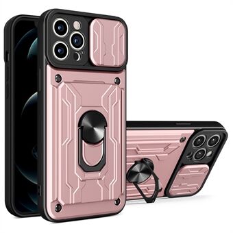 Detachable Card Slot Hard PC + Soft TPU Phone Case Kickstand Hybrid Cover with Camera Slide Cover for iPhone 13 Pro 6.1 inch