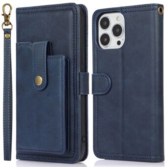 Front Card Bag Design Wallet Stand Magnetic Closure Phone Case Cover with Wrist Strap for iPhone 13 Pro 6.1 inch