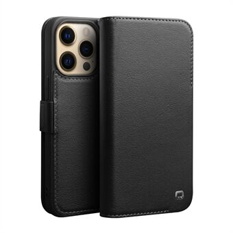 QIALINO Wallet Stand Function Magnetic Closure Top Layer Genuine Leather Phone Case Cover with View Window for iPhone 13 Pro 6.1 inch