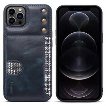 DENIOR For iPhone 13 Pro 6.1 inch Waxy Genuine Leather Coated TPU Case Card Holder Anti-scratch Phone Cover