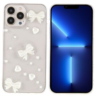 For iPhone 13 Pro 6.1 inch Shockproof Phone Case Epoxy Phone Protector Pearl Bowknot Decorated Anti-scratch Cover