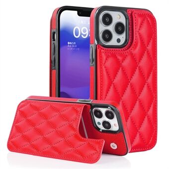 For iPhone 13 Pro Smartphone Case Kickstand PU Leather+TPU Card Holder Phone Cover